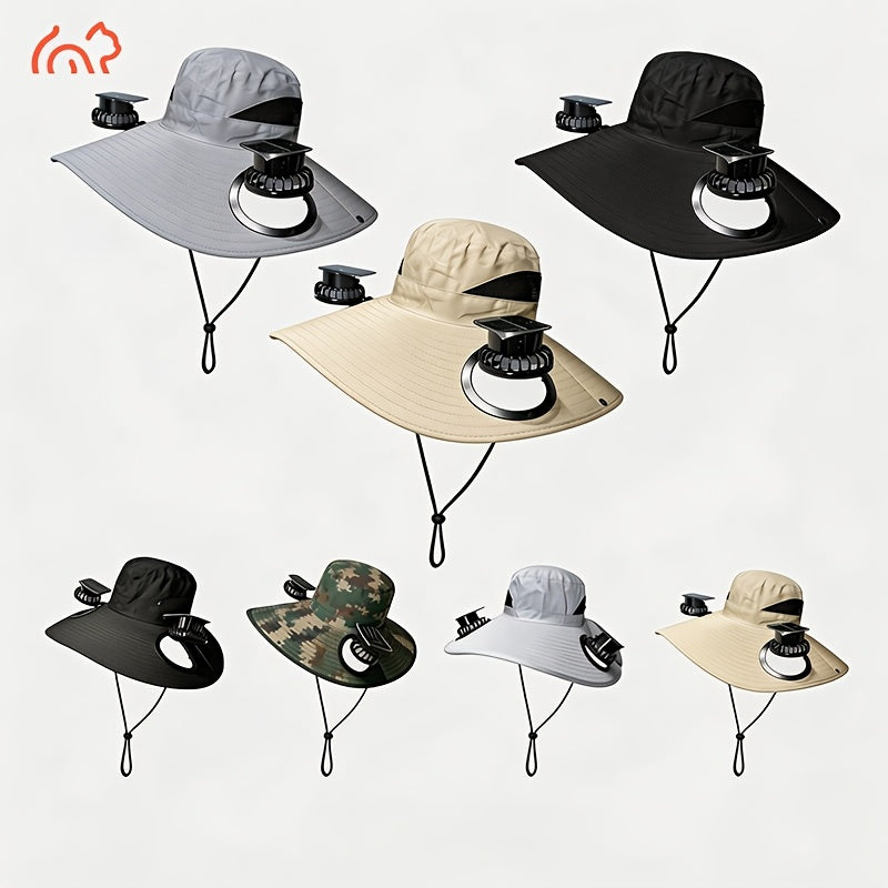 USB Rechargeable Dual Fan Hat Solar Sun Cap with Adjustable Strap Powerful Airflow Long Battery Life Cooling Hat for Fishing Hiking Camping Gardening Outdoor Activities