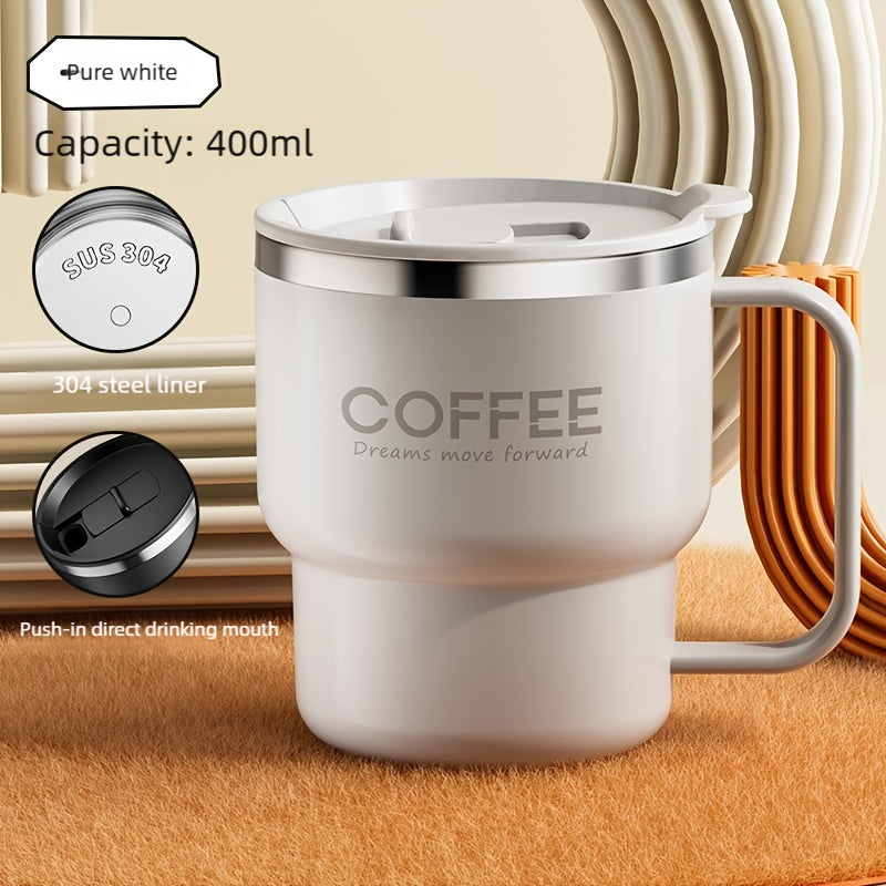 Stainless Steel Insulated Coffee Cup 13.53oz Double Wall Vacuum with Spill-Proof Lid - Wide Mouth Travel Mug with Ergonomic Handle for Hot Cold Drinks - Office Travel Home Gift Red Black White Yellow