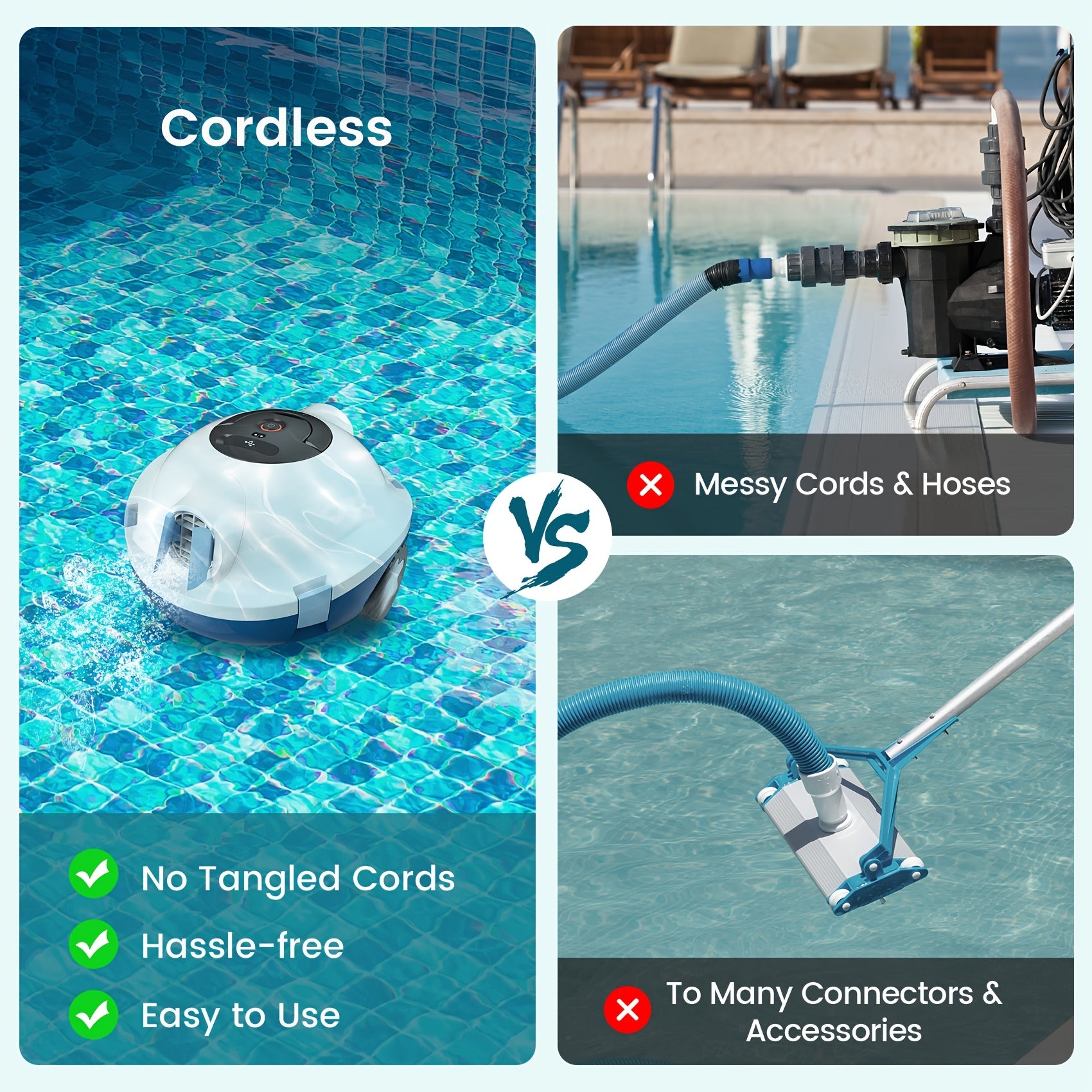 Cordless Robotic Pool Cleaner Automatic Vacuum 90 Min Runtime IPX8 Waterproof Self-Parking Lightweight, Robot Pool Cleaner for Flat Above Ground In-Ground Pool Up to 65 Ft 1100 Sq Ft
