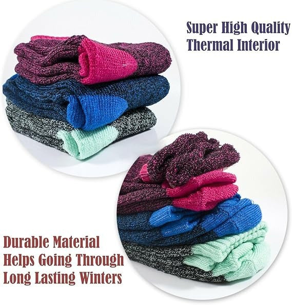 Thermal Socks for Women 6 Pairs Winter Warm Thick Cushioned Crew Socks for Hiking Camping Skiing Cold Weather Boot Socks Size 9-11 Multicolor