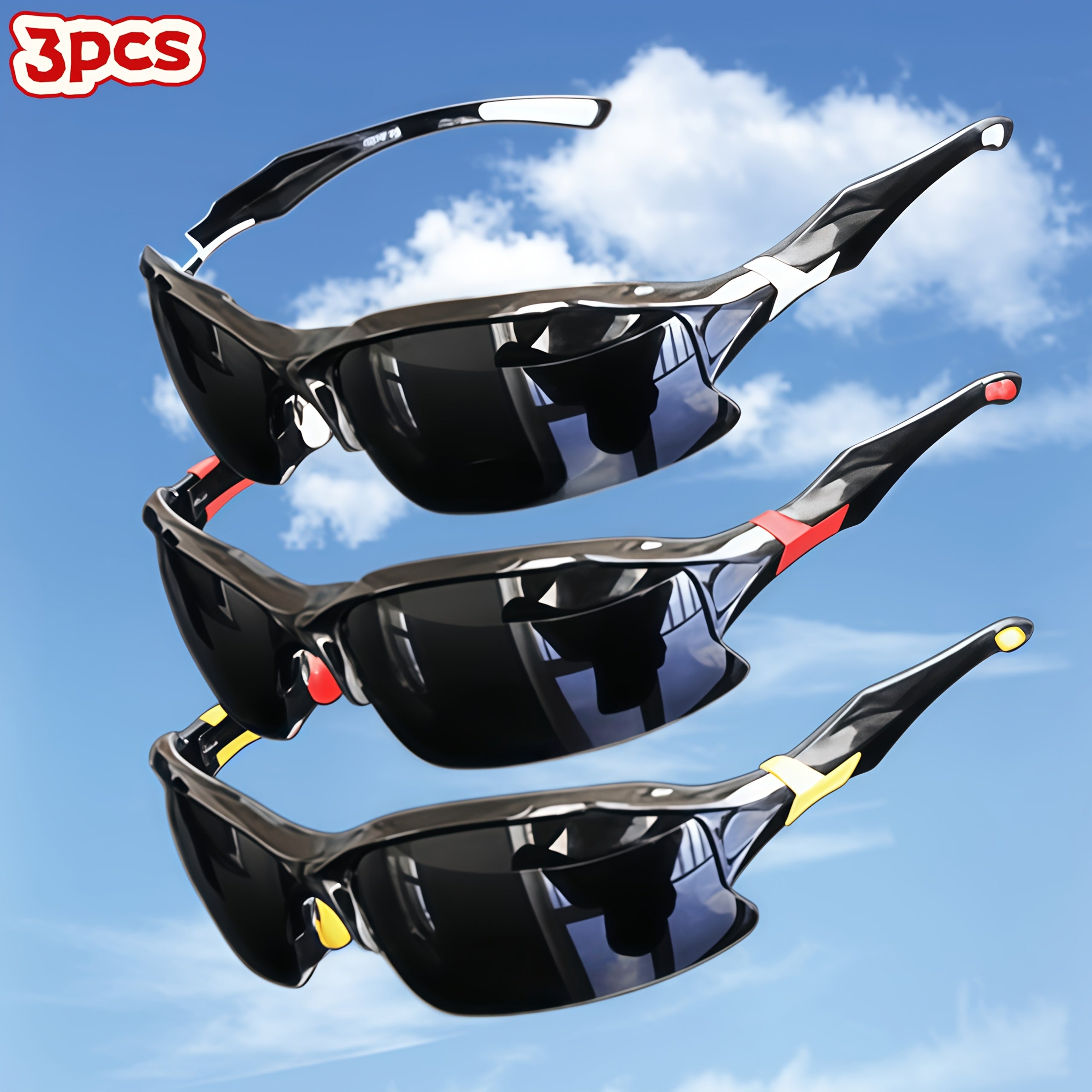 Sport Polarized Sunglasses 3 Pack for Men Women – UV400 Anti-Glare Lenses for Cycling Running Fishing Driving Golf Hiking, Lightweight Unisex Outdoor Eyewear Set