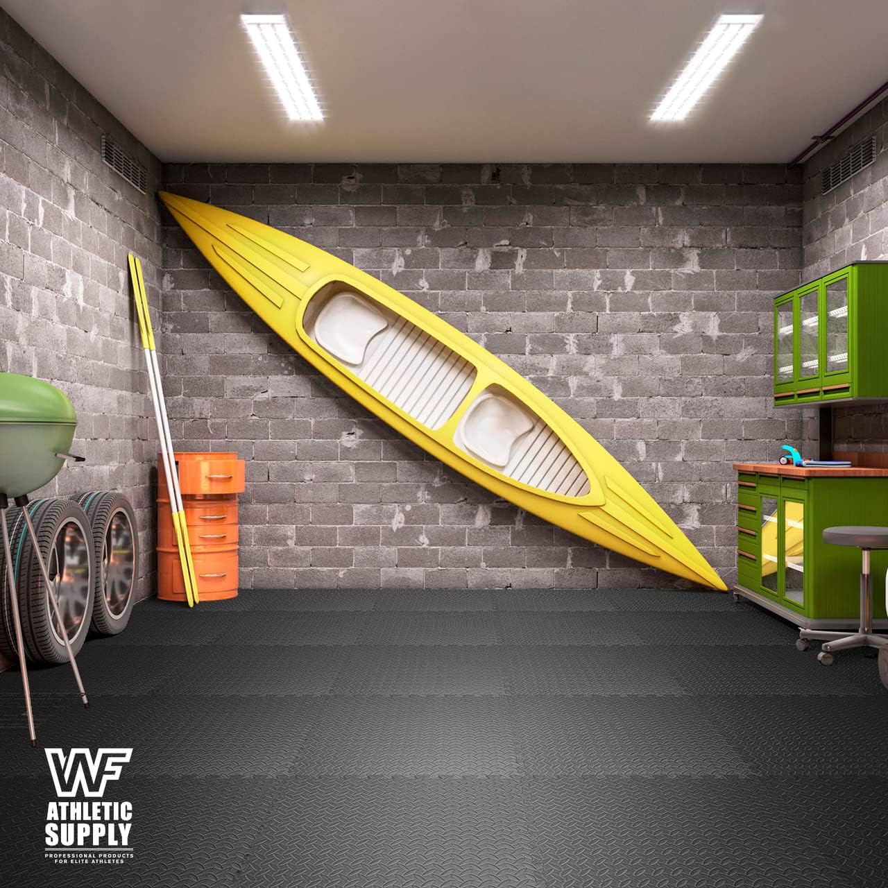Interlocking EVA Foam Floor Tiles 1/2-Inch Thick 24x24" – 24 Tiles Covers 96 Sq Ft, Anti-Fatigue Home Gym Flooring, Yoga Mat, Playroom & Garage Floor with Border Pieces