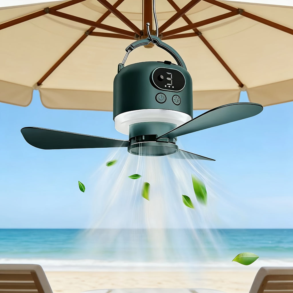 Portable Camping Ceiling Fan 10400mAh USB Rechargeable Tent Fan with Remote Control LED Light Detachable Blades 4 Speed Settings for Camping Hiking Outdoor Travel