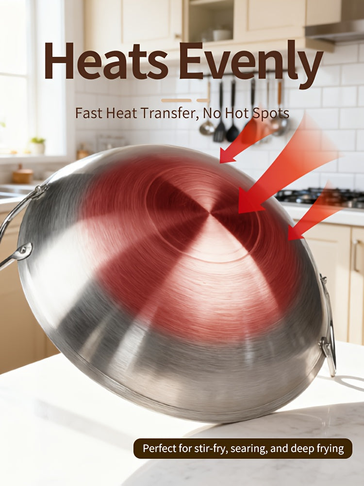 Stainless Steel Stir Fry Skillet Non-Stick Frying Pan Open Fire Cookware for Camping Outdoor Home Kitchen Restaurant 4 Sizes 26cm 30cm 36cm 38cm