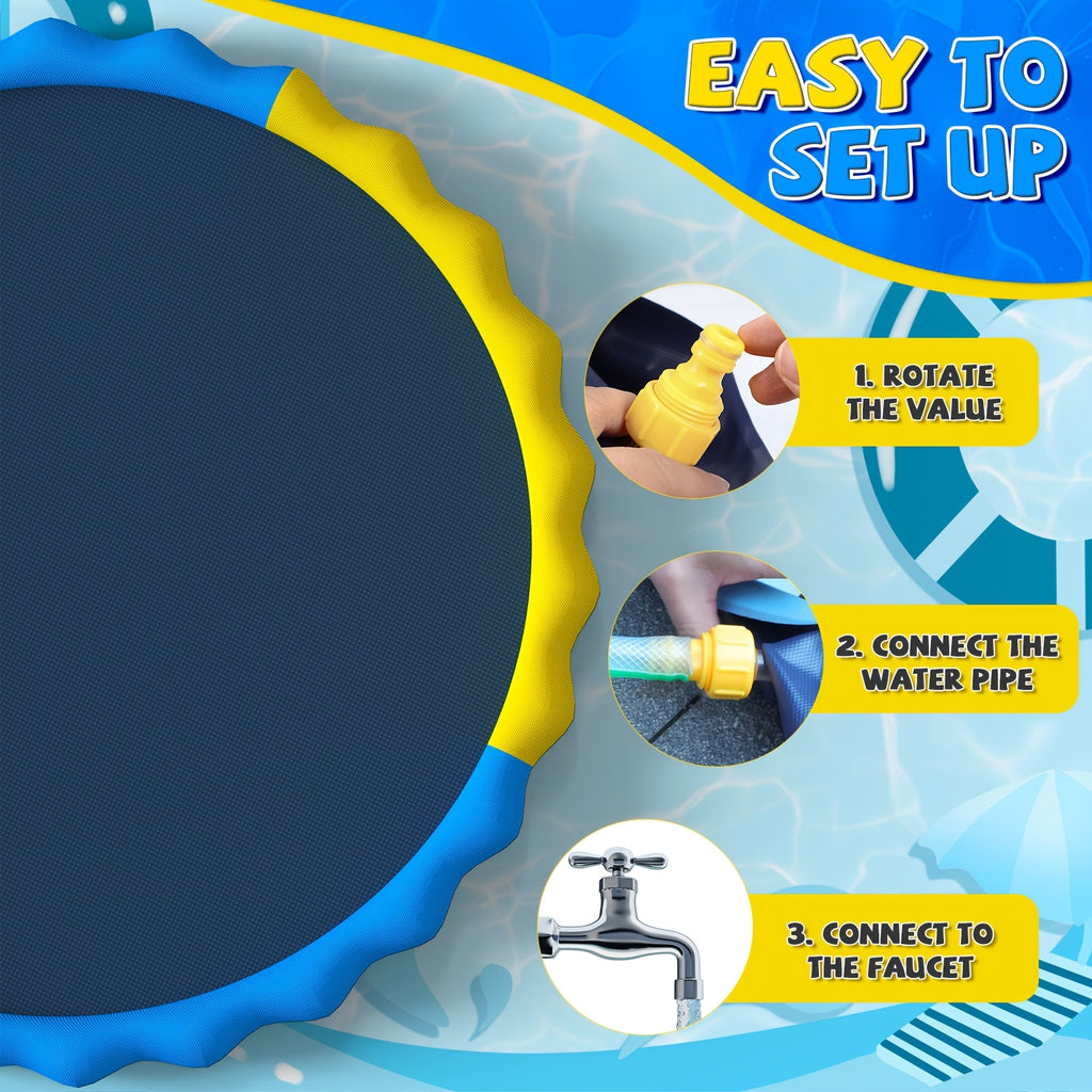 Kids Splash Pad Sprinkler & Play Mat - Extra Large Thicker Inflatable Wading Pool, Outdoor Summer Water Toy for Children Ages 3+, 66" to 90" Sizes