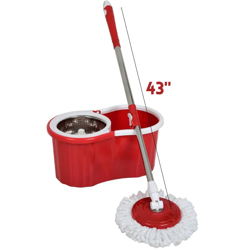 360° Spin Mop and Bucket Set with Wringer - Stainless Steel Handle, Microfiber Refills, Spinning Floor Cleaning System for Hardwood, Tile & Laminate