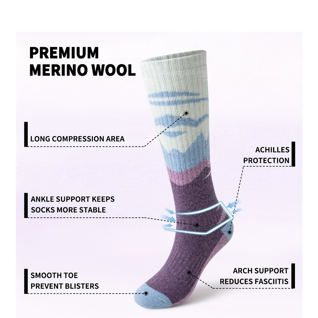 3-Pack Wool Ski Socks Knee High Thermal Winter Socks for Men & Women – Thick Warm Striped Socks for Skiing, Snowboarding & Outdoor Sports, M/L
