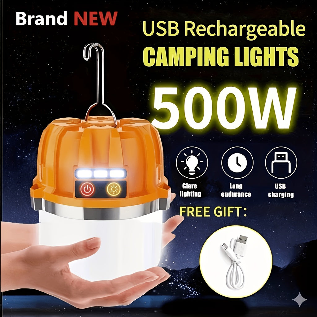 LED Camping Lantern USB Rechargeable – Ultra Bright Hanging Tent Light with Built-In Battery & Emergency Phone Charger for Camping, BBQ, Patio & Outdoor Use | Orange