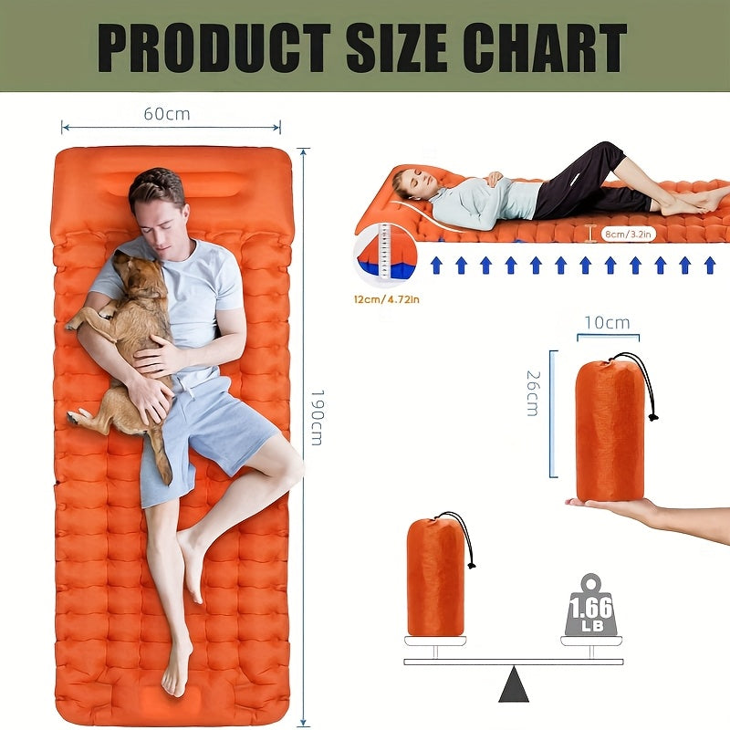 Inflatable Camping Sleeping Pad – Ultralight Nylon TPU with Built-In Pump, Single & Double Size, Self-Inflating Option for Backpacking, Hiking, Tent & Travel, Orange & Blue