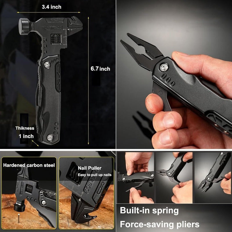 16-in-1 Multitool Pocket Multi Tool Stainless Steel Foldable Pliers Wrench Screwdriver Knife Hammer Camping Gear Gift for Dad