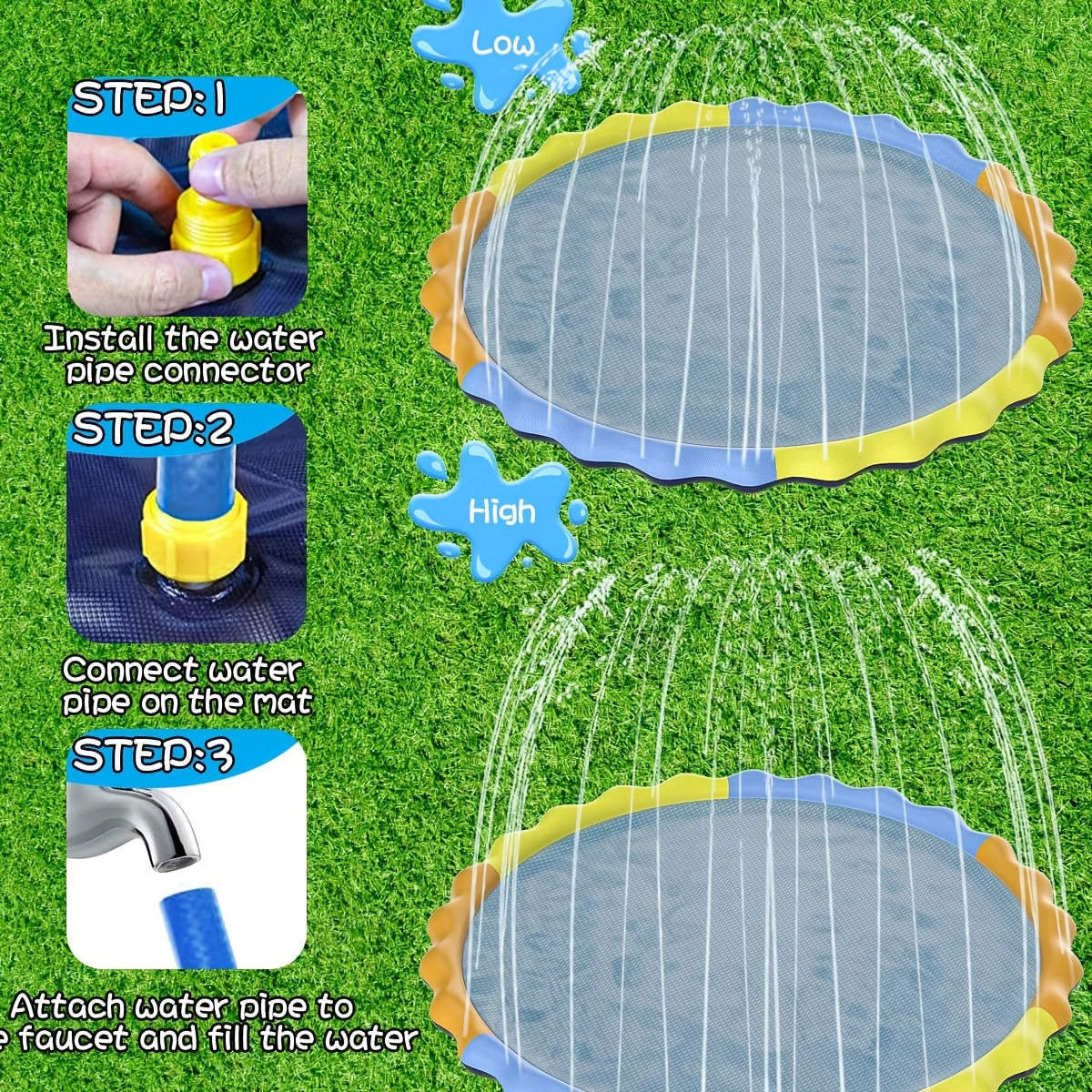 Splash Pad for Kids & Dogs Extra Large Non-Slip Outdoor Water Sprinkler Mat - 90.5" or 124" Thickened PVC Backyard Water Toy for Toddlers, Children & Pets Summer Backyard Fun