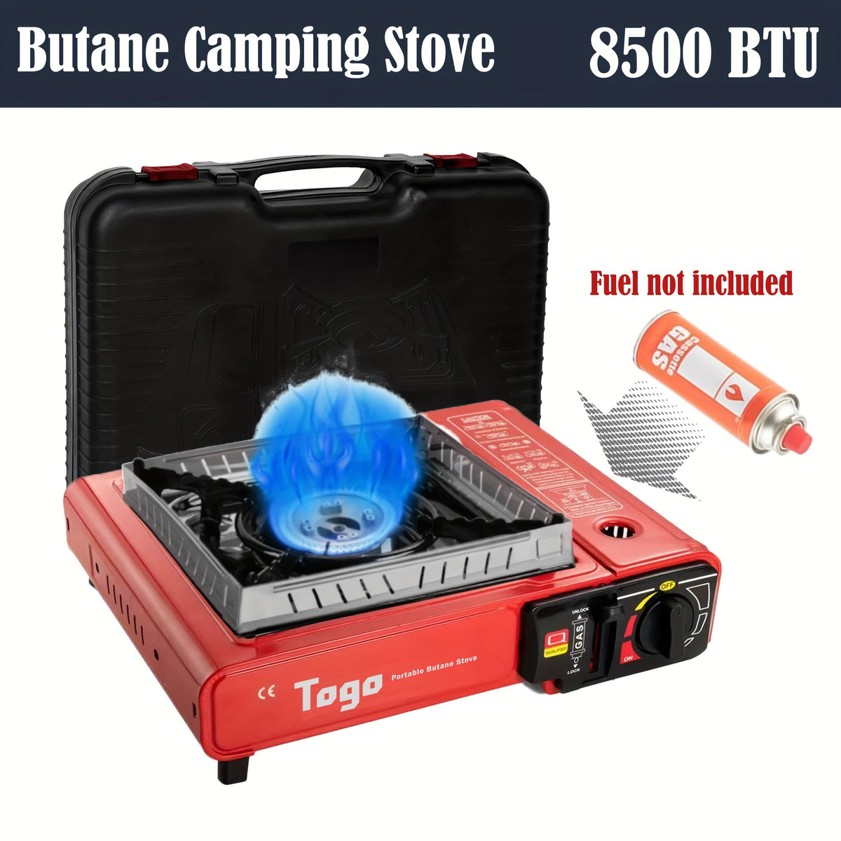 Butane Camping Stove with Carrying Case – Portable Press-Ignition Camp Stove for Outdoor Cooking BBQ RV Backpacking Emergency Preparedness Windproof Dual Fuel Options