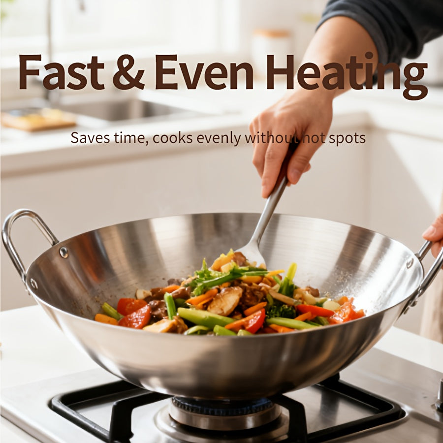 Stainless Steel Stir Fry Skillet Non-Stick Frying Pan Open Fire Cookware for Camping Outdoor Home Kitchen Restaurant 4 Sizes 26cm 30cm 36cm 38cm