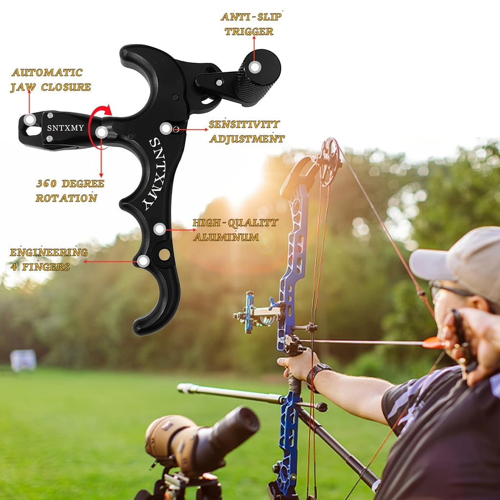 Compound Bow Release Aid Aluminum 360° Rotating Head Thumb Trigger – 3 & 4 Finger Archery Release for Compound Bows Hunting & Target Shooting Black Red Blue Silvery Grey