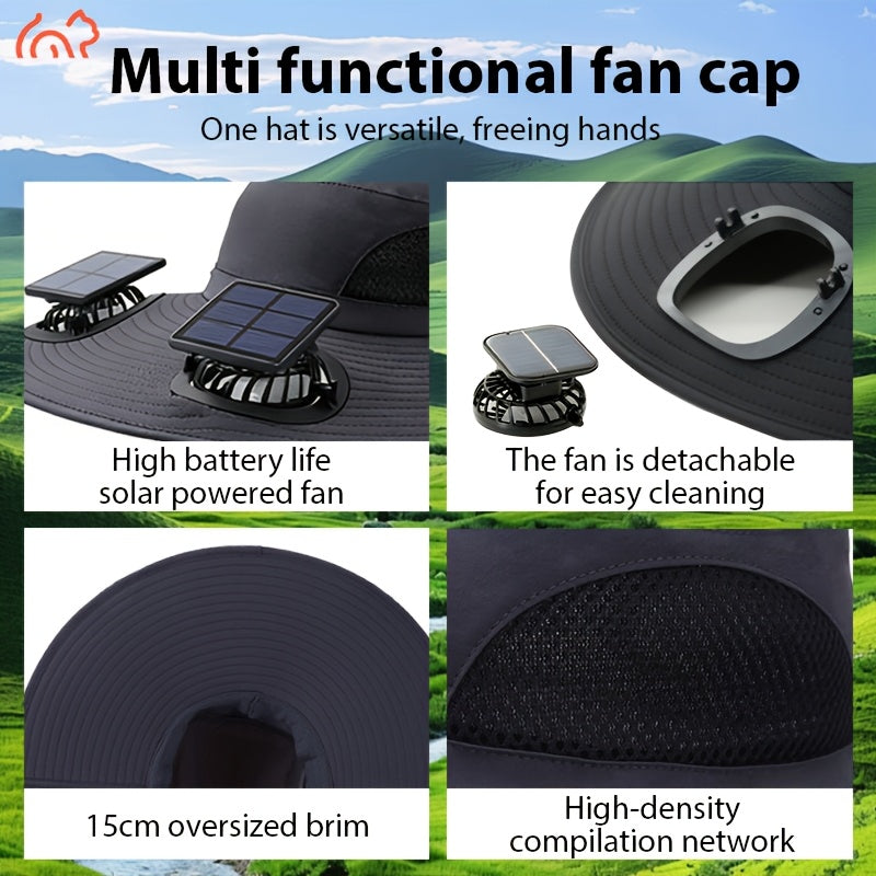 USB Rechargeable Dual Fan Hat Solar Sun Cap with Adjustable Strap Powerful Airflow Long Battery Life Cooling Hat for Fishing Hiking Camping Gardening Outdoor Activities