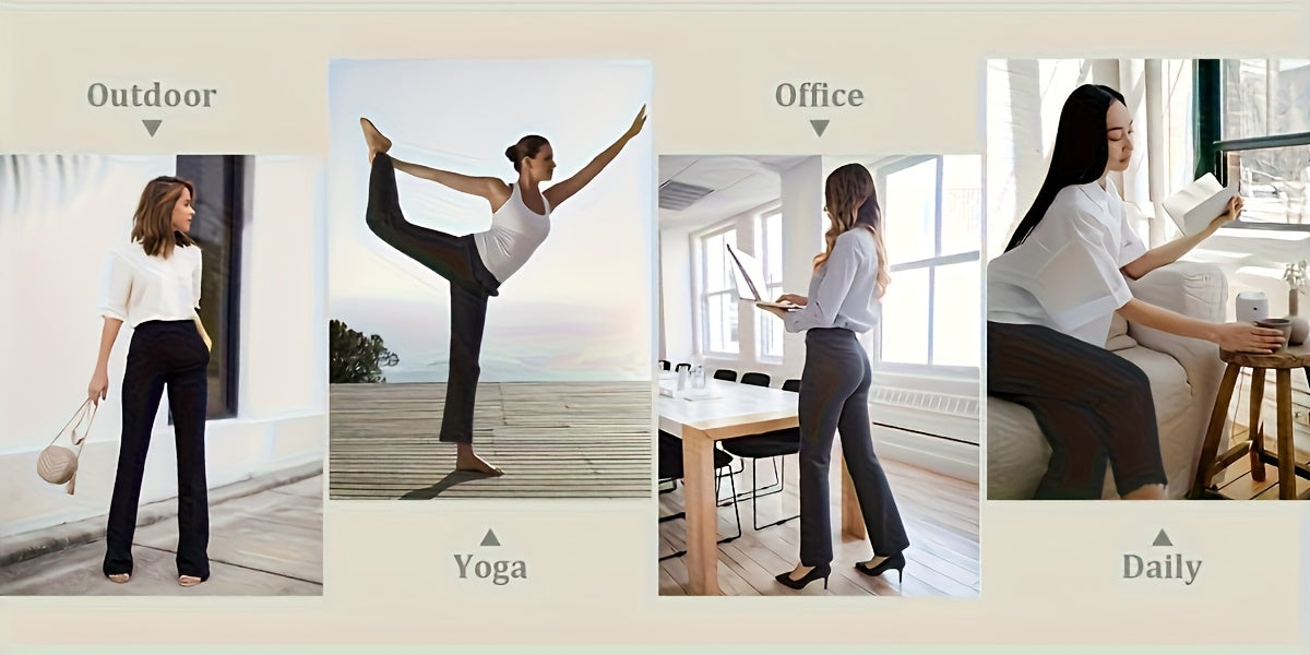 Women's Flare Leg Yoga Pants with 4 Pockets – High Waist Tummy Control Stretch Work Dress Slacks, Soft Nylon Spandex Fabric for Yoga Office Casual Daily Wear, S-XXL