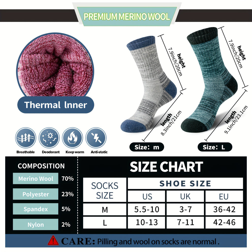 Merino Wool Hiking Socks 5 Pairs Men & Women – Compression Support, Thick Cushion, Sweat-Wicking & Breathable – Sizes M & L – Multicolor, Dark & Earth Tones – Outdoor Trail & Cold Weather Sock Gift Set