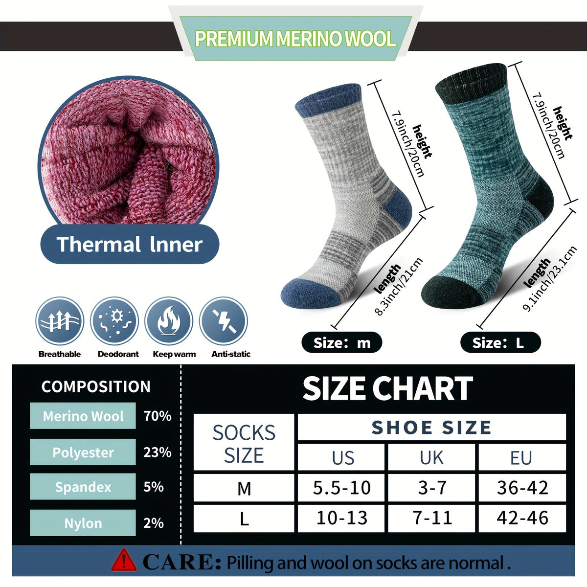 Merino Wool Hiking Socks 5 Pairs Men & Women – Compression Support, Thick Cushion, Sweat-Wicking & Breathable – Sizes M & L – Multicolor, Dark & Earth Tones – Outdoor Trail & Cold Weather Sock Gift Set