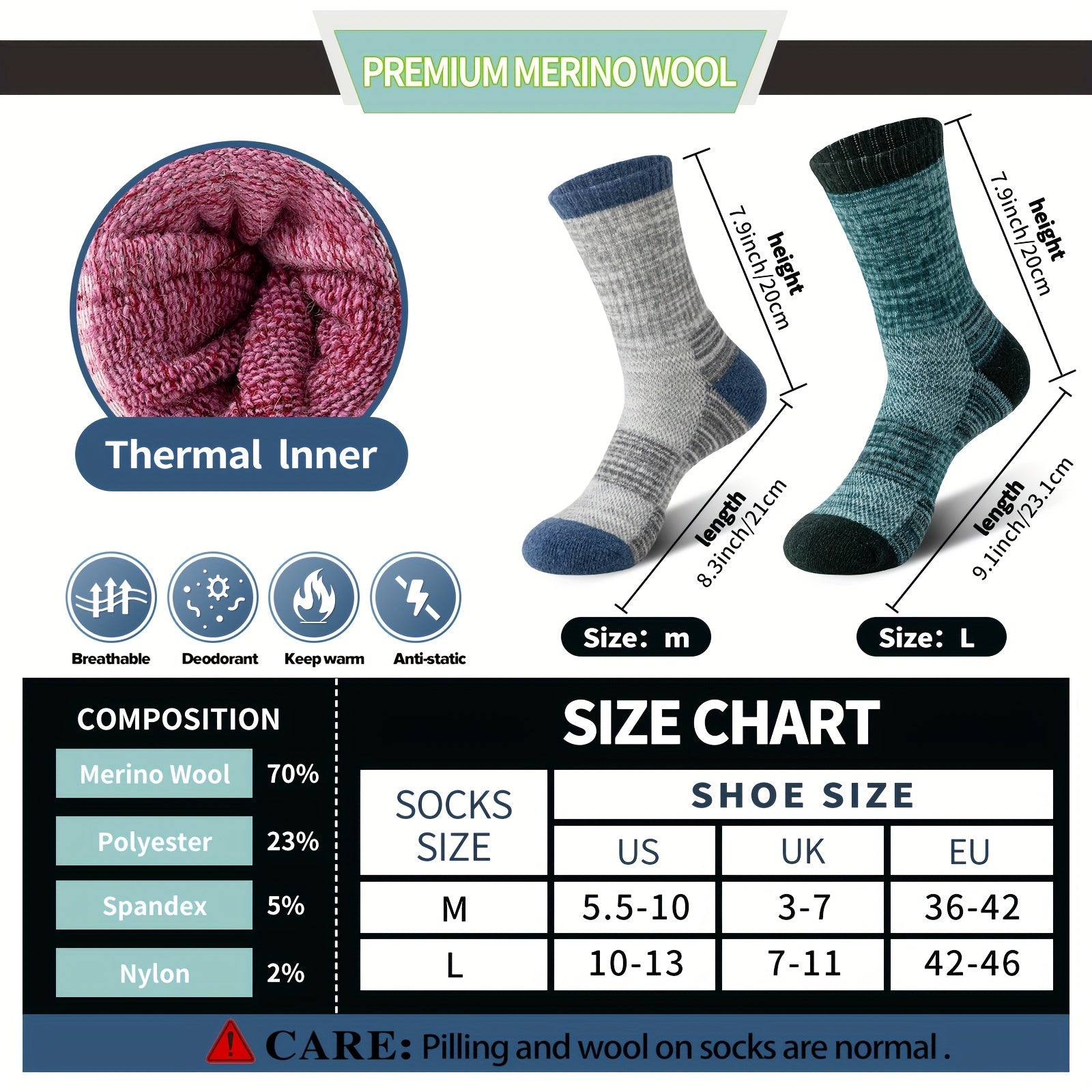 Merino Wool Hiking Socks 5 Pairs Men & Women – Compression Support, Thick Cushion, Sweat-Wicking & Breathable – Sizes M & L – Multicolor, Dark & Earth Tones – Outdoor Trail & Cold Weather Sock Gift Set
