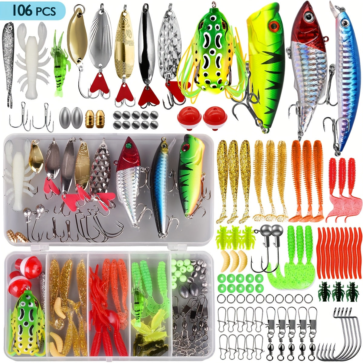 Fishing Lures Kit 78-361 Pieces – Freshwater Bass Trout Salmon Tackle Box with Spoon Lures, Soft Plastic Worms & Fishing Accessories for Beginners & Experienced Anglers