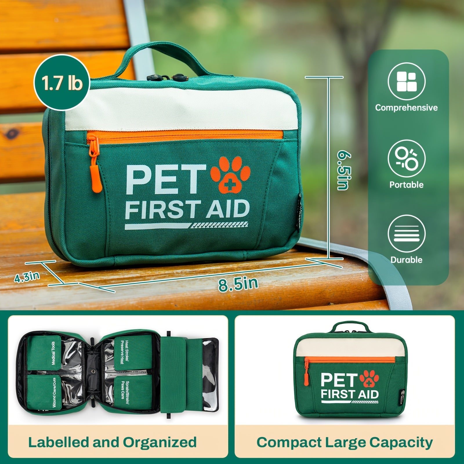Pet First Aid Kit for Dogs and Cats Emergency Supplies Portable Nylon Bag with Bandages Gauze Scissors for Hiking Camping Travel FSA HSA Eligible