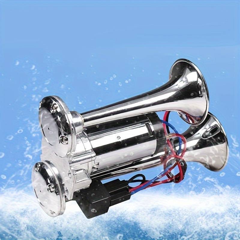 Air Horn Kit 12V 24V Ultra Loud 105-137dB Dual Trumpet Horn with Air Compressor for Truck SUV Motorcycle Boat Train Car Pickup Aluminum Alloy Universal