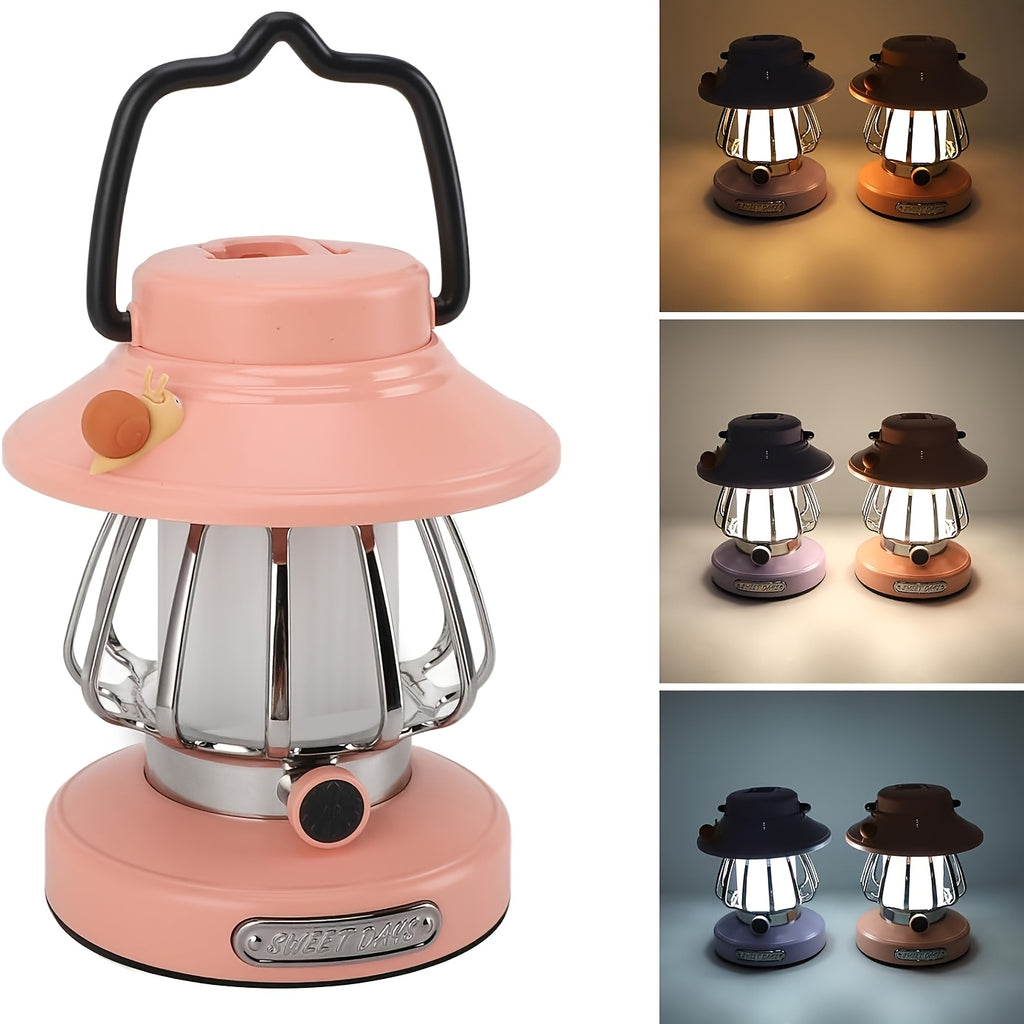Rechargeable LED Camping Lantern 3-Tone Dimming USB Battery Dual Use - Portable Snail Design Freestanding Camp Light for Outdoor Camping Hiking Emergency - 18650 Battery Green White Pink Purple
