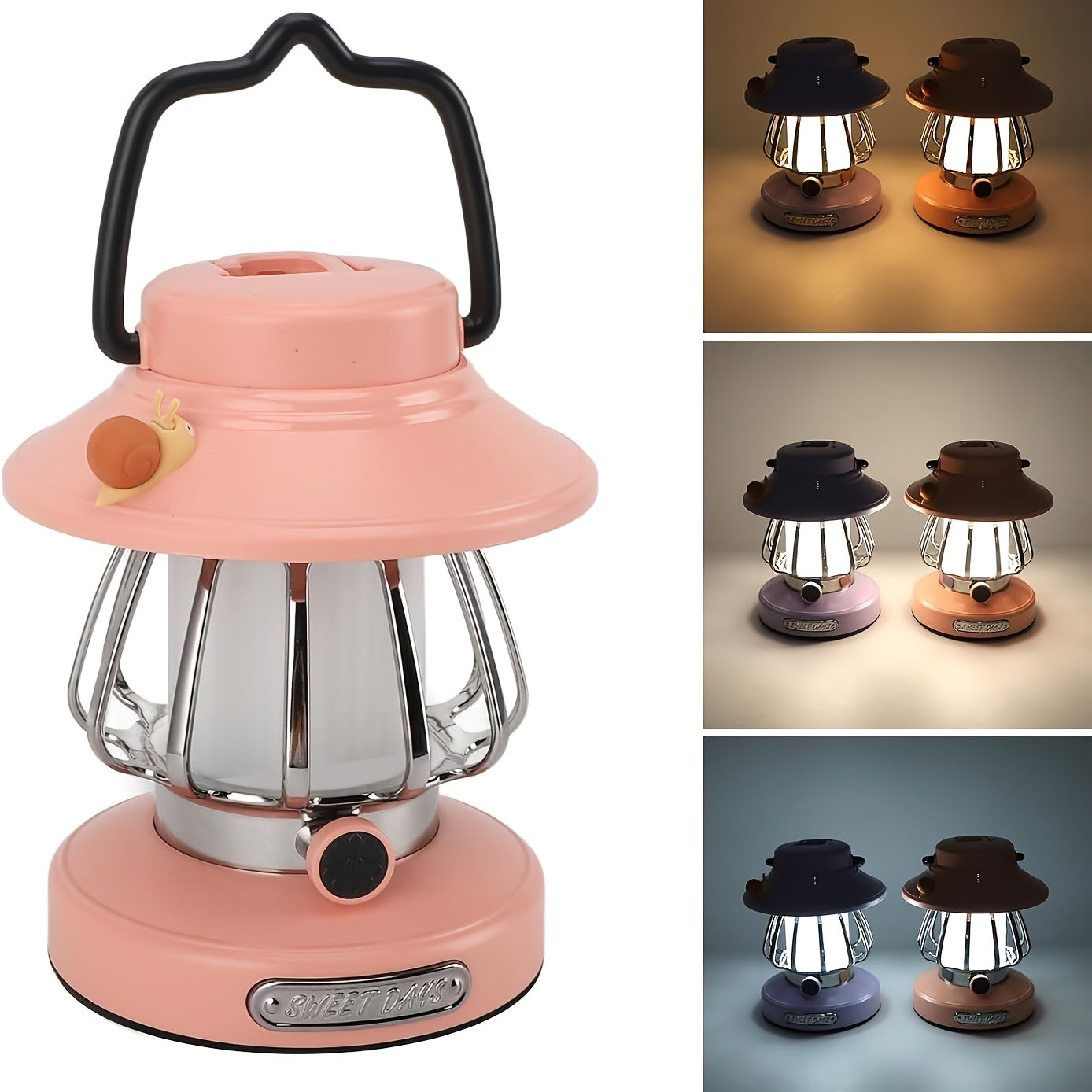 Rechargeable LED Camping Lantern 3-Tone Dimming USB Battery Dual Use - Portable Snail Design Freestanding Camp Light for Outdoor Camping Hiking Emergency - 18650 Battery Green White Pink Purple