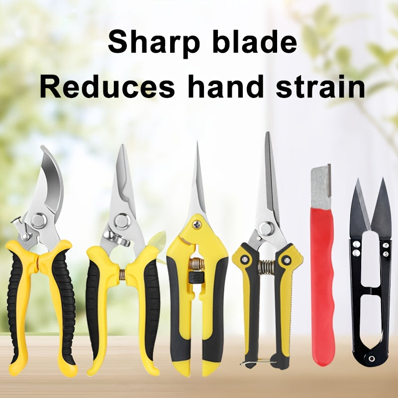 Garden Pruning Shears Set 6-Piece - Stainless Steel Bypass Pruners, Ergonomic Non-Slip Handles, Fruit Picker Branch Cutter Lawn Trimming Tree Care Kit for Men Women