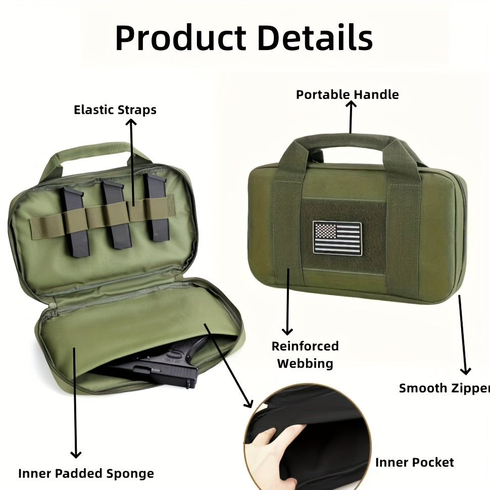 Tactical Pistol Storage Bag with Magazine Slots – Heavy-Duty Polyester Gun Case, Zippered Compartments for Handguns & Rifles, Hunting Shooting Range Travel, Black & Army Green