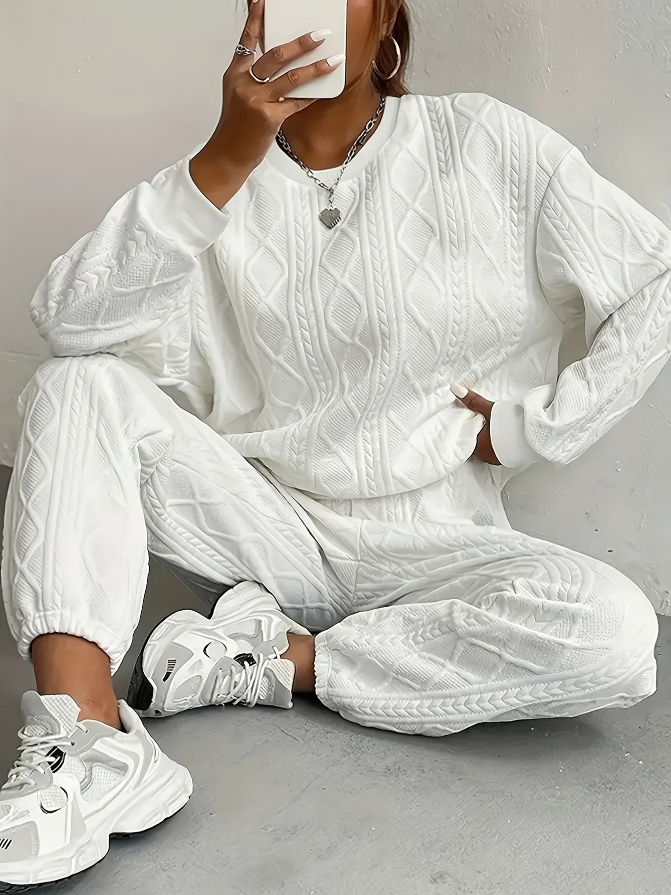 Women's Casual Pullover Two-Piece Set Long Sleeve Top & Jogging Pants – Spring Fall Loungewear S-XXL