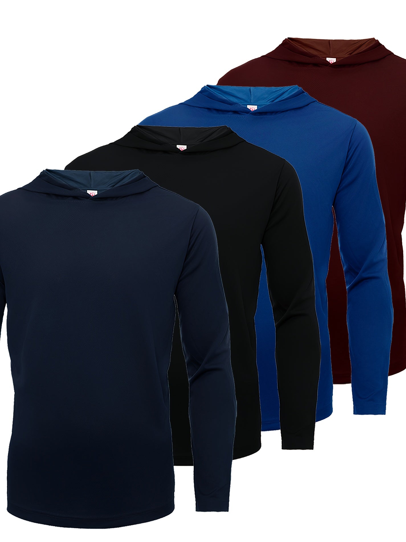 Men's Quick-Dry Pullover Hoodie Sports Top 4-Piece Set – Long Sleeve Hooded Athletic Shirt, Breathable Polyester Activewear for Running Gym Training, 10 Colors Sizes S-XXXL