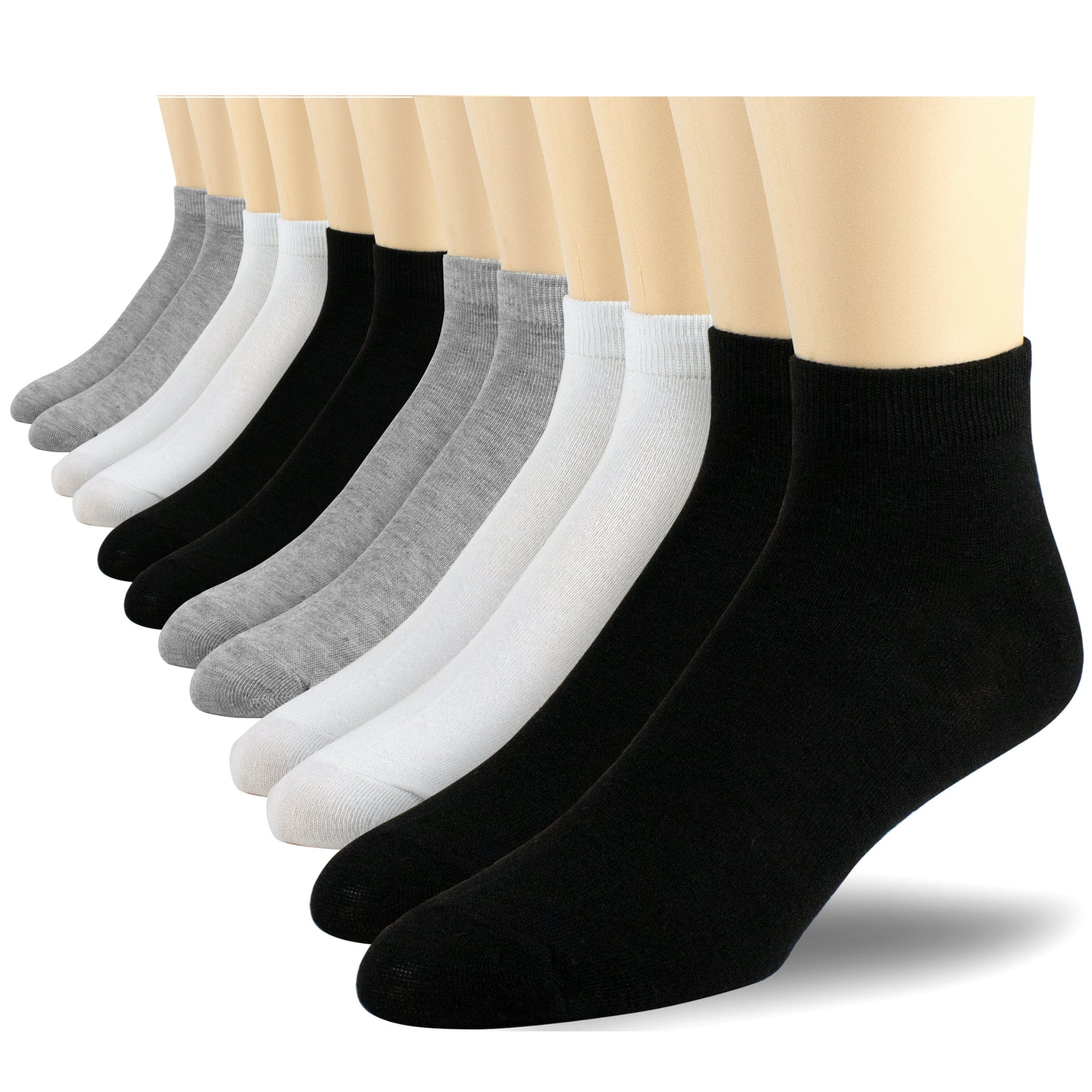Athletic Cotton Ankle Socks 12-Pack for Men Women – Low Cut Breathable Moisture-Wicking Running Sport Socks, Reinforced Heel & Toe, White Black Mixed, Sizes 9-11 & 10-13