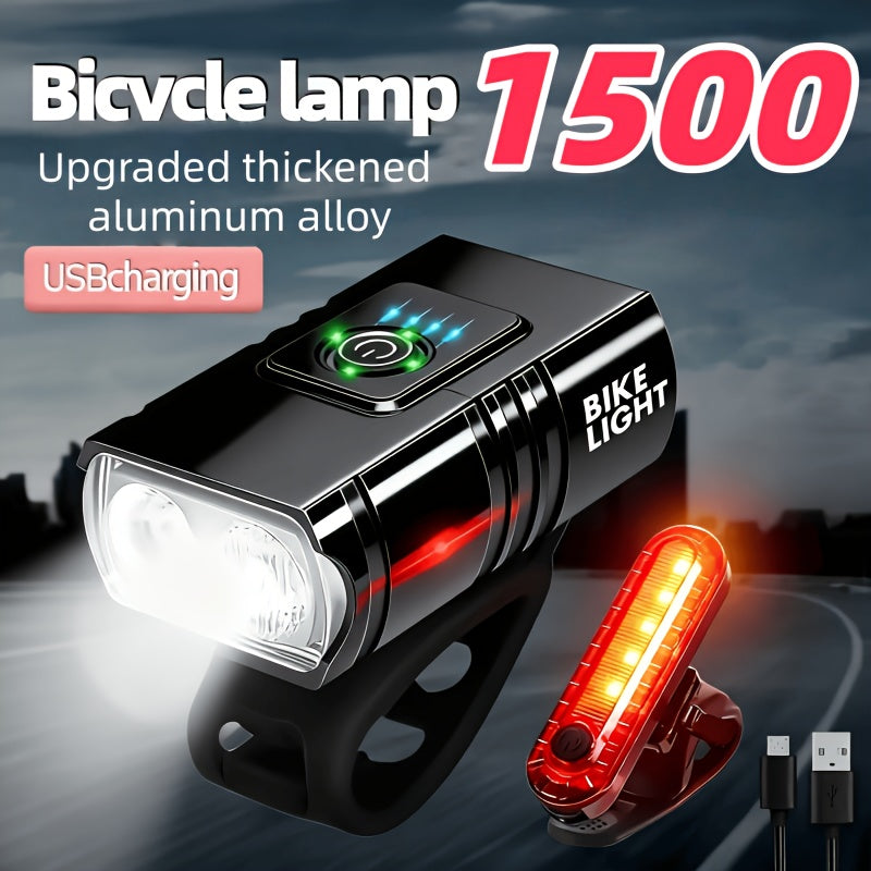 USB Rechargeable Bike Light Set Ultra-Bright Front and Rear – Type-C Fast Charge Aluminum Alloy Bicycle Lights 6 Front Modes 4 Rear Modes for Night Riding Commuting Camping Safety