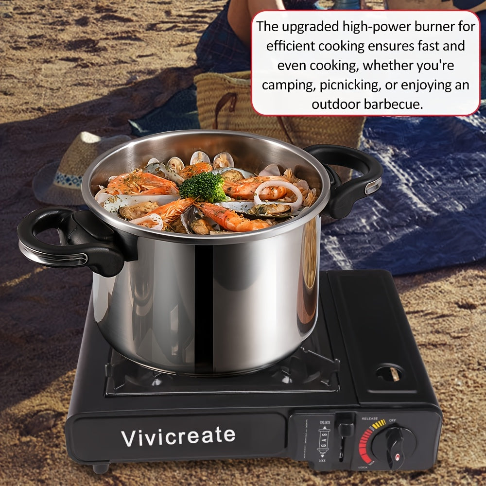 Portable Butane Camp Stove with Piezoelectric Ignition & Safety Lock - Compact Lightweight Camping Gas Stove with Overpressure Protection & Sturdy Base for Camping, Hiking, BBQ, Kitchen & Emergency Use