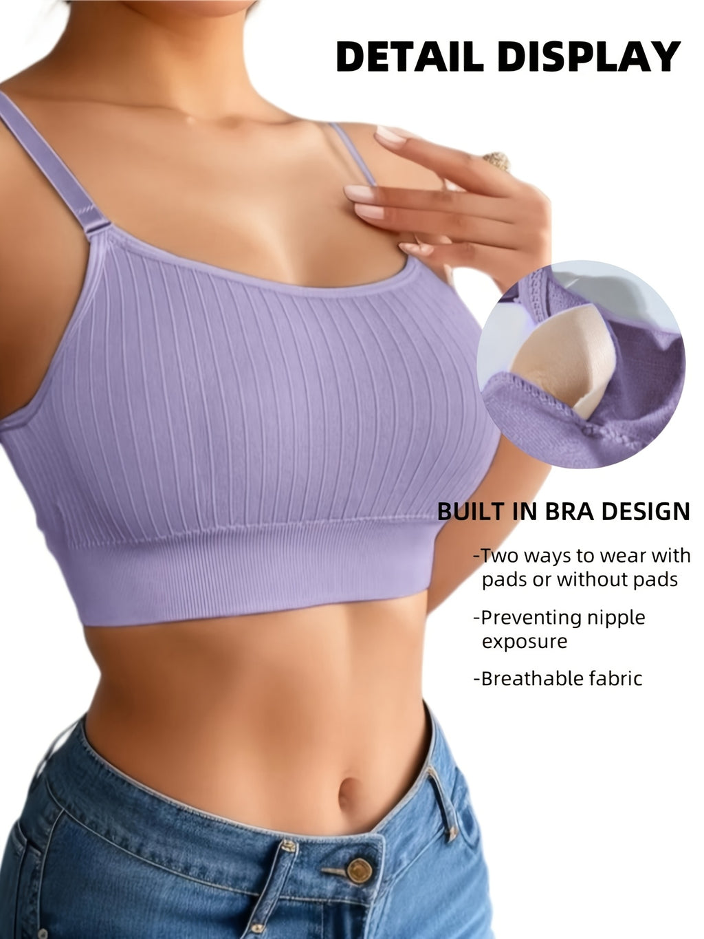 6-Pack Women's U-Back Sports Bra – Adjustable Straps, Removable Padded Cups, Seamless Knit Wireless Bralette for Workout Yoga Everyday Wear, Mixed Colors, Sizes S-XL