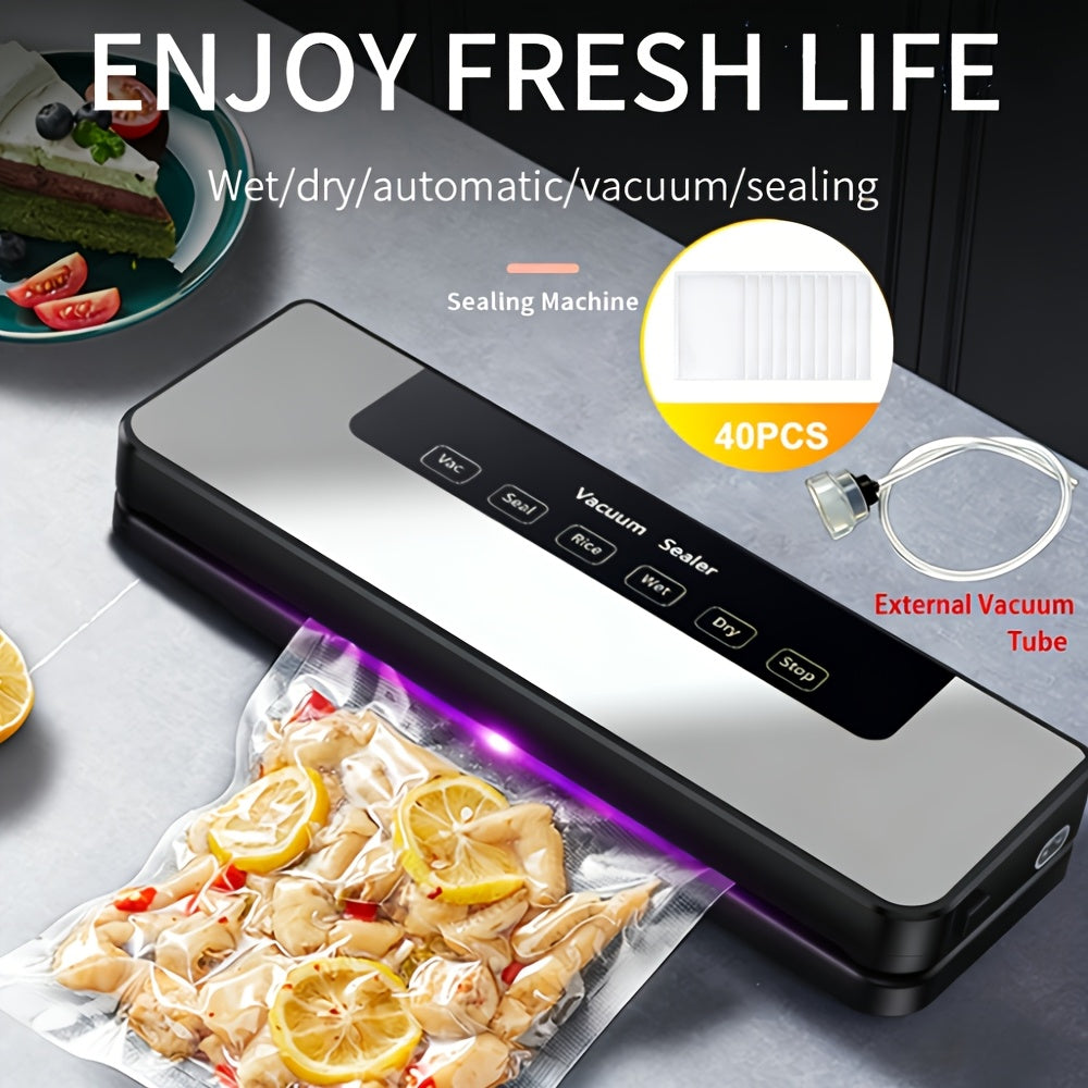 Vacuum Sealer Machine 65KPA 6-in-1 with 40 Bags, Wet & Dry Mode Automatic Food Vacuum Sealing Machine for Food Storage & Preservation, Commercial & Household Kitchen Food Saver