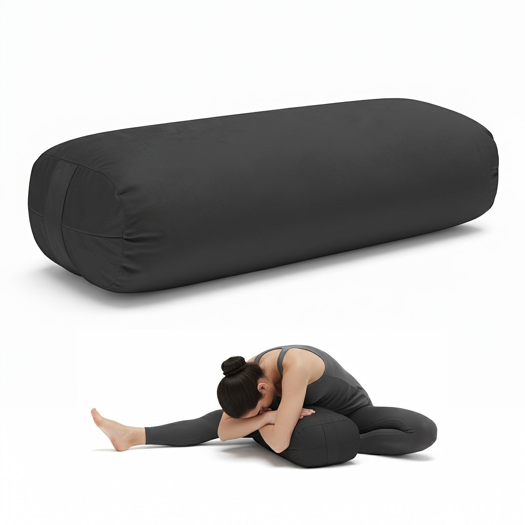 Yoga Bolster Pillow for Restorative Yoga & Meditation – Velvet Cover Soft Sponge Filled Support Cushion for Yoga Poses Stretching Relaxation, Black