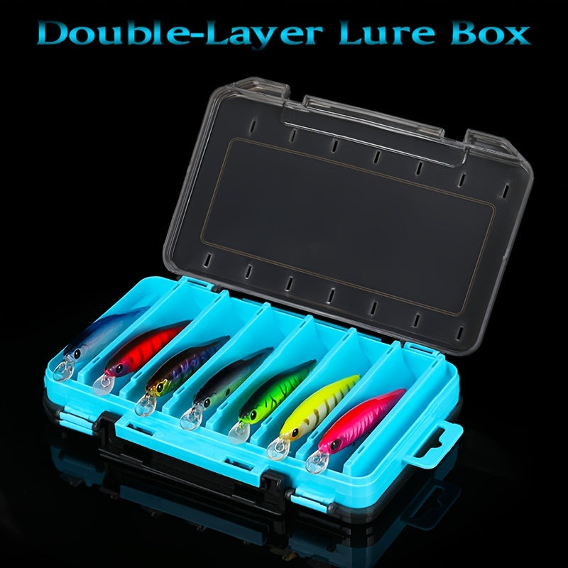 Fishing Lure Tackle Box Dual-Sided 14 Compartments – Portable ABS Lure Organizer for Minnow Pencil Squid Crankbait Hard Baits Freshwater Saltwater – Tangerine & Blue