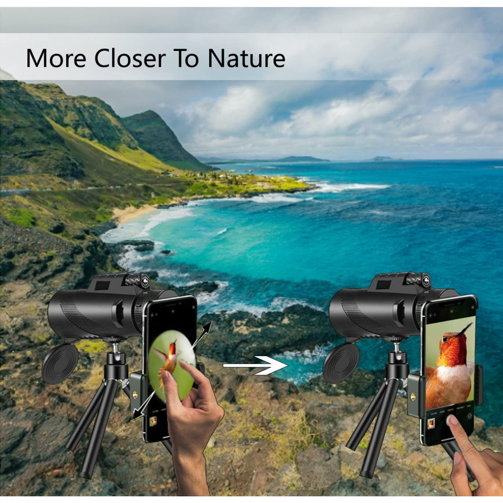 10x42 Monocular Telescope with Phone Adapter & Tripod HD FMC Lens Compact Portable Scope for Bird Watching Wildlife Hiking Camping Concerts Sports