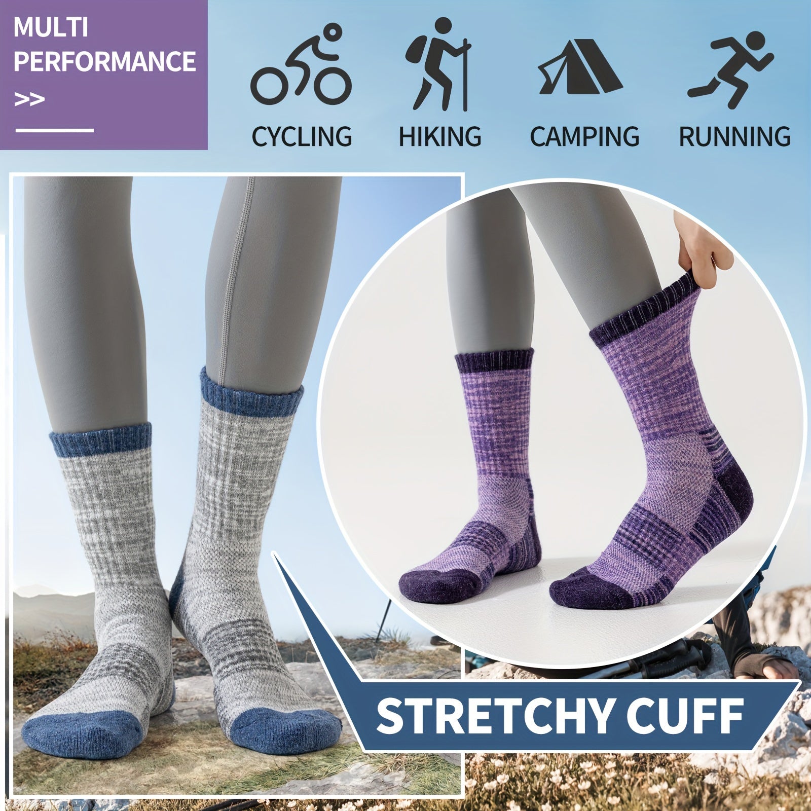 Merino Wool Hiking Socks 5 Pairs Men & Women – Compression Support, Thick Cushion, Sweat-Wicking & Breathable – Sizes M & L – Multicolor, Dark & Earth Tones – Outdoor Trail & Cold Weather Sock Gift Set