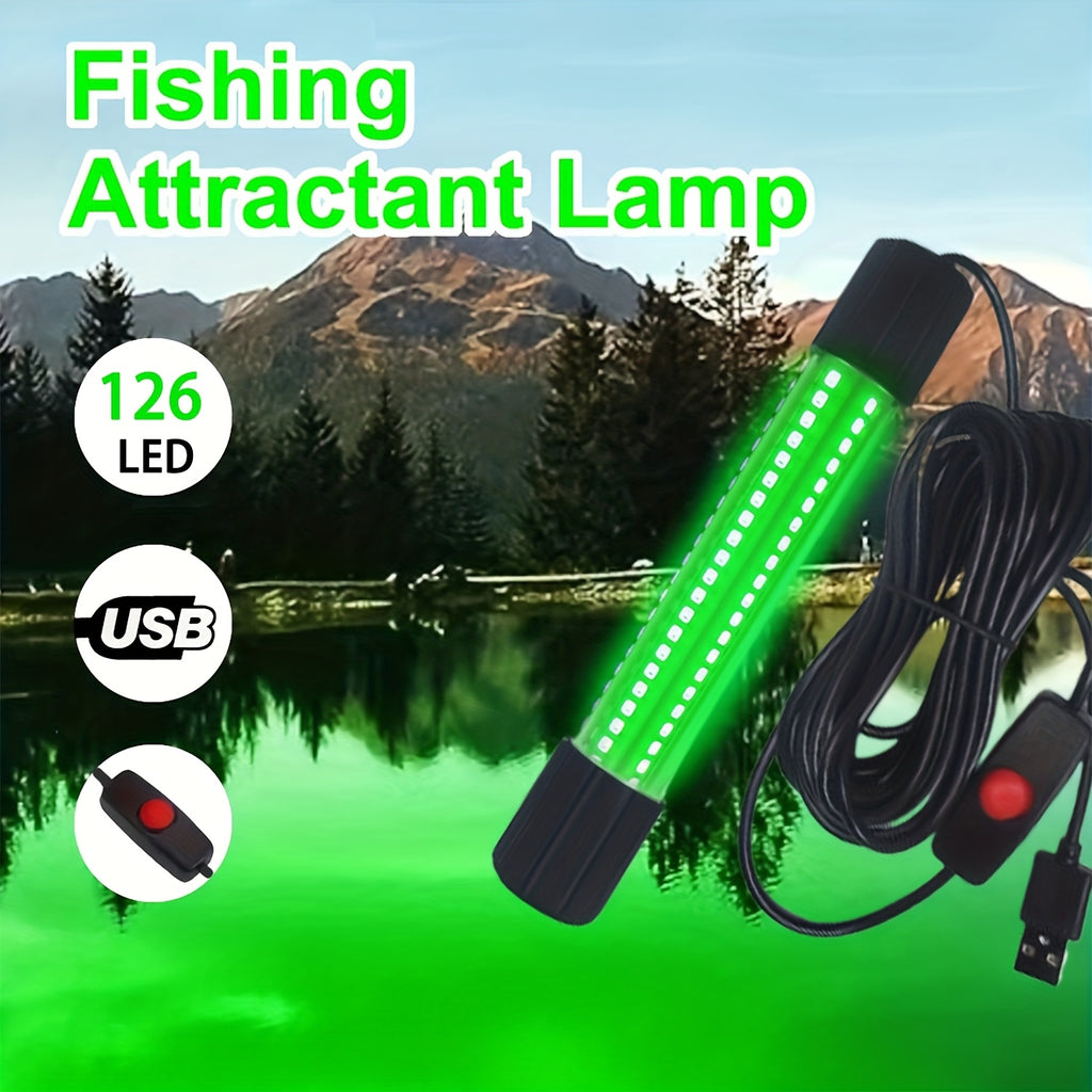 Night Fishing Light 126 LED Underwater Fish Attracting Light USB Powered 5 Meter Cord Green White Light for Night Fishing Boat Dock Ice Fishing Fish Finder