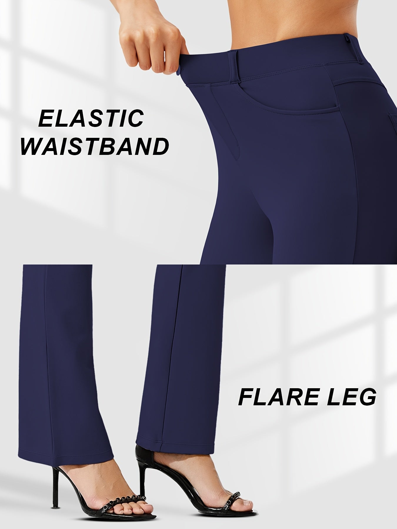 Women's Flare Leg Yoga Pants with 4 Pockets – High Waist Tummy Control Stretch Work Dress Slacks, Soft Nylon Spandex Fabric for Yoga Office Casual Daily Wear, S-XXL