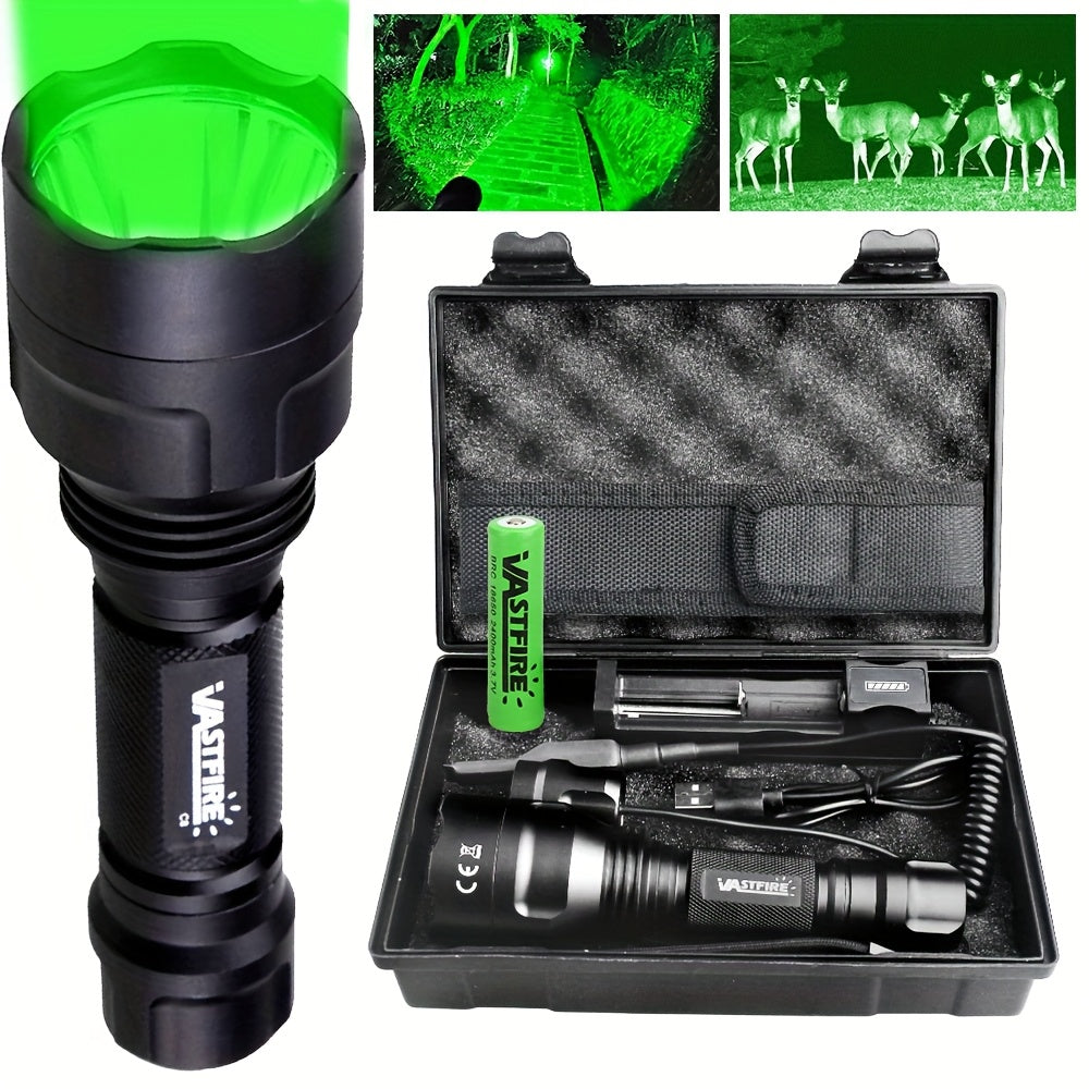 Green Flashlight 350 Yards High Power – Long Range Night Vision Remote Control Rechargeable 18650 Battery for Hunting Fishing Camping Beekeeping Outdoor Night Use