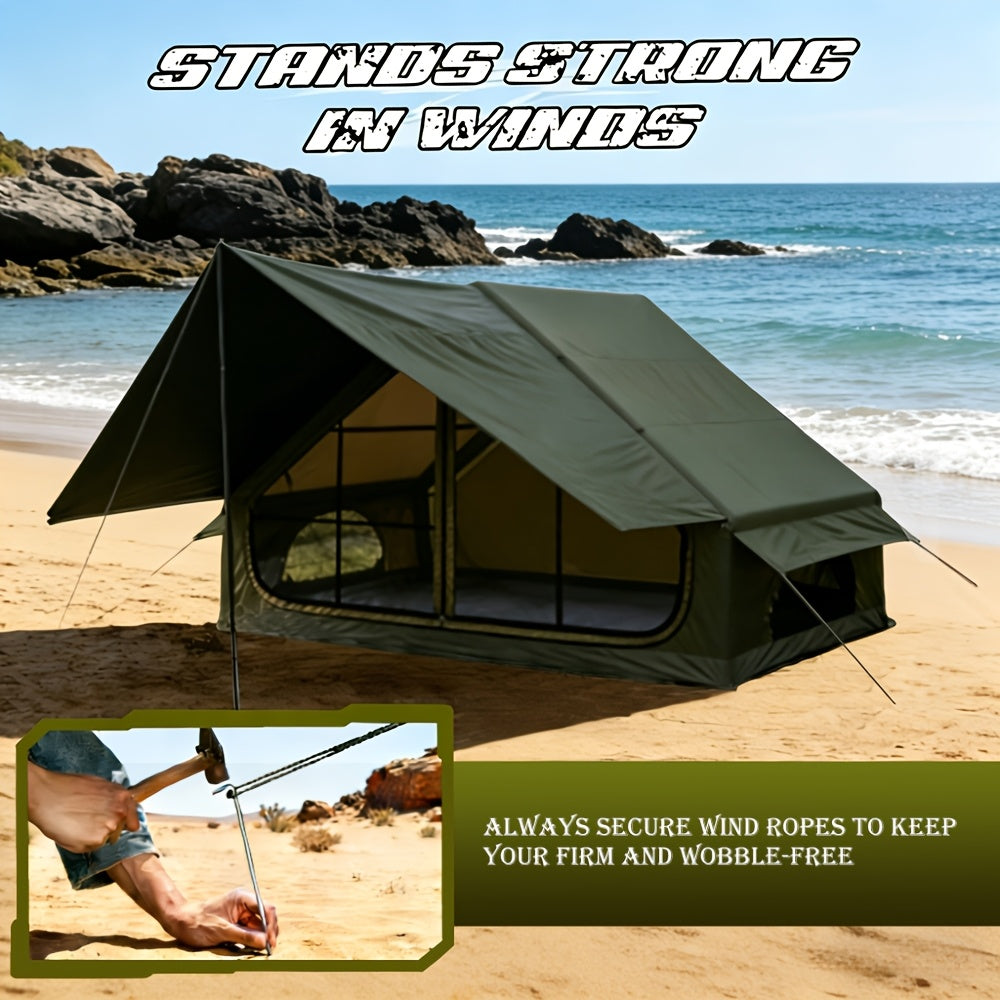 Inflatable Glamping Tent for 4-6 Person – 4-Season Large Luxury Air Tent with Optional Skylight & Stove Jack, Manual Pump Included, Windproof Family Camping Shelter (6.3-12 sqm)