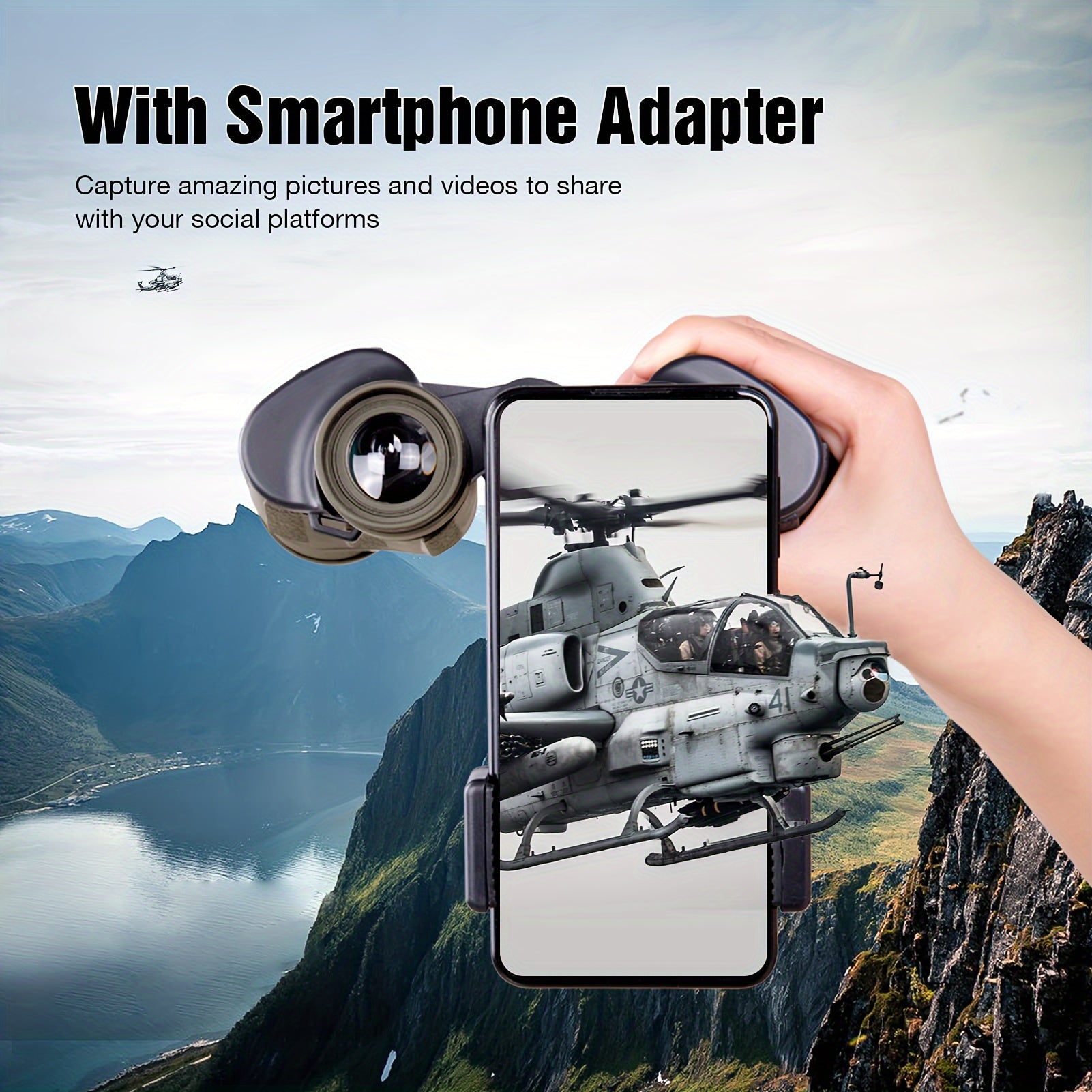 High-Powered Binoculars for Adults with Phone Adapter Bird Watching Travel Hiking Concerts Includes Carry Case and Strap Compact Lightweight Optics Black Green Mud