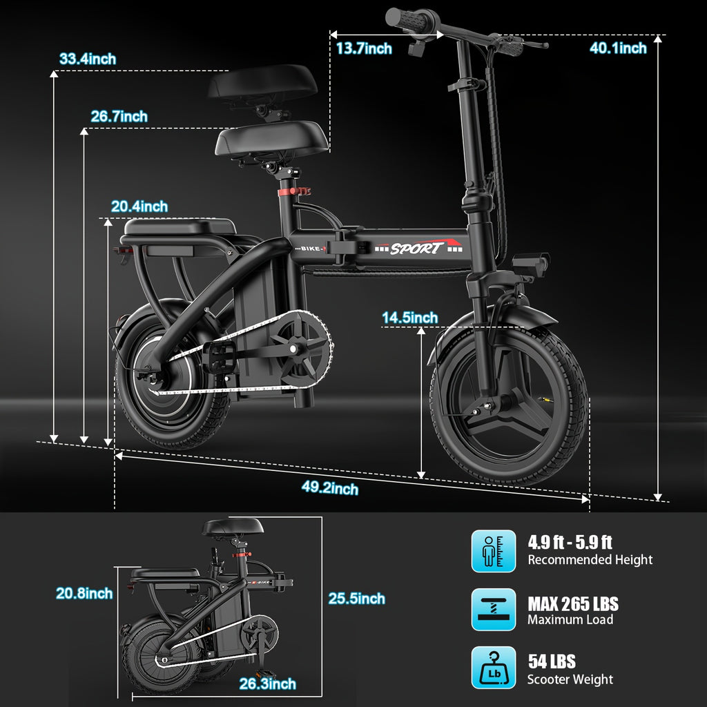 500W Folding Electric Bike for Adults 20MPH 25-Mile Range – Lightweight Commuter E-Bike with 48V 10AH Removable Battery, Disc Brakes, 385 LB Capacity, Multi-Shock Absorption