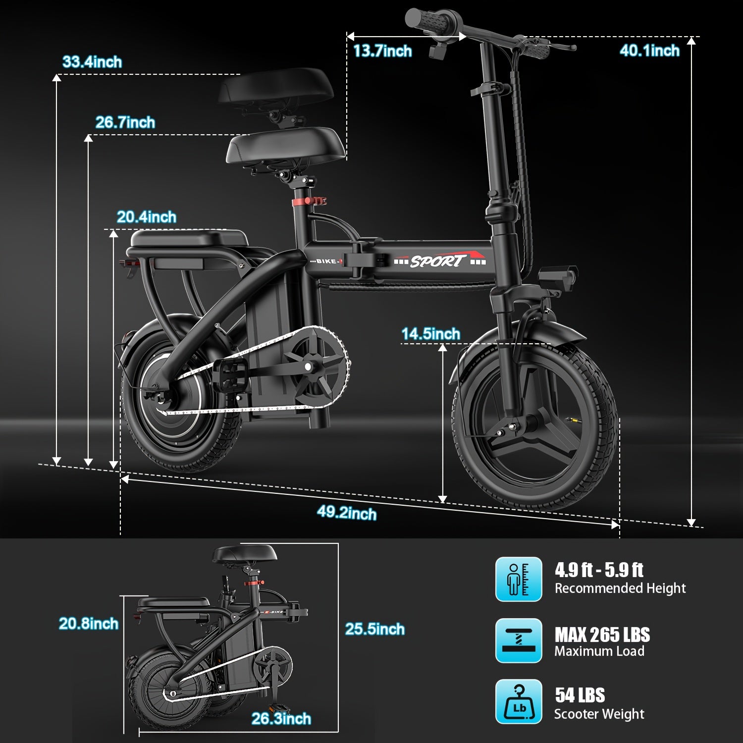 500W Folding Electric Bike for Adults 20MPH 25-Mile Range – Lightweight Commuter E-Bike with 48V 10AH Removable Battery, Disc Brakes, 385 LB Capacity, Multi-Shock Absorption