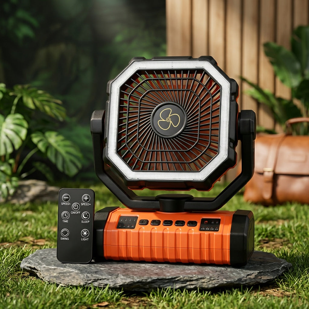 20000mAh Portable Camping Fan with LED Light USB Rechargeable – Battery Powered Tent Fan for Outdoor Hiking Fishing Travel