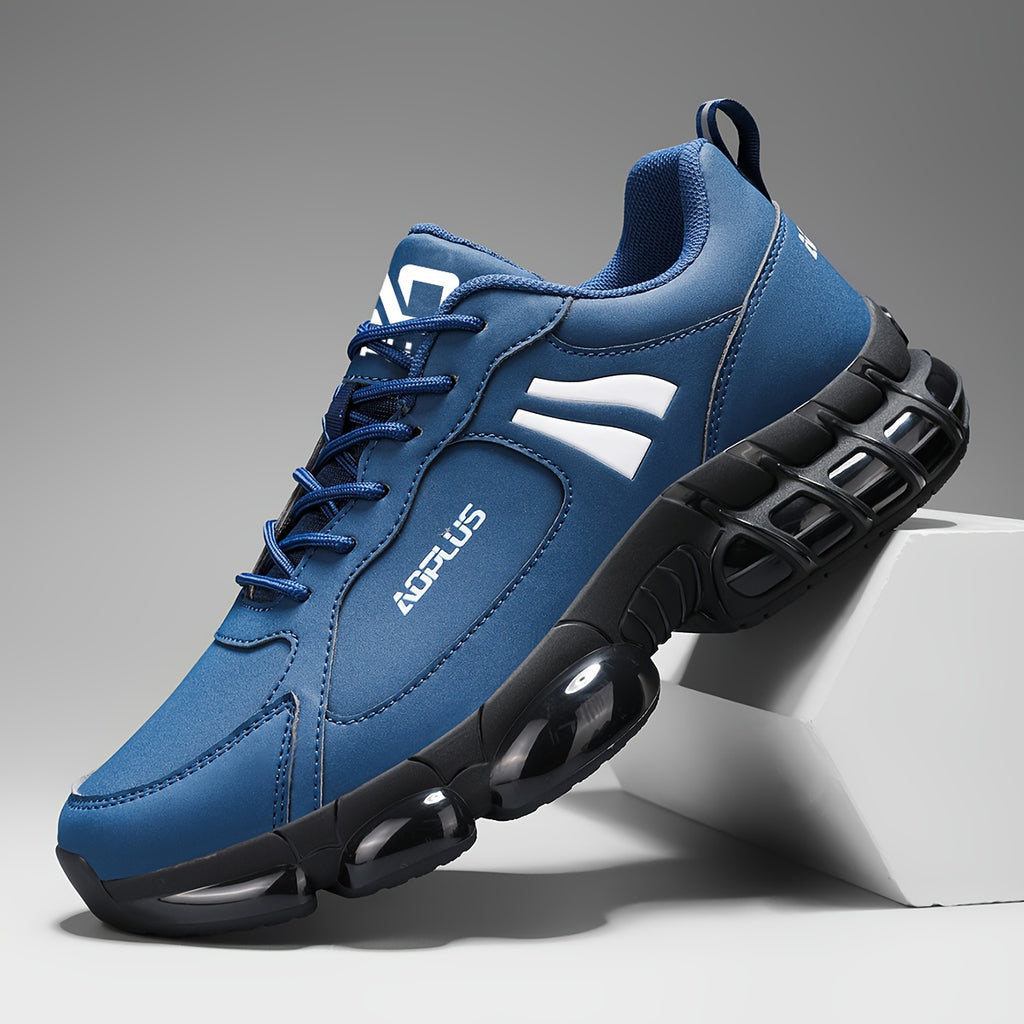 Anti-Slip Road Running Shoes for Men Wear-Resistant Rubber Sole – All-Season Low Top Lace-Up Athletic Sneakers for Gym Outdoor Casual Blue Black White
